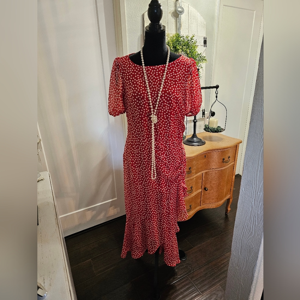 JULIA JORDAN RUCHED POLKA DOT DRESS